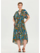 V Neck Gathered Detailed Petrol Floral Dress 4534